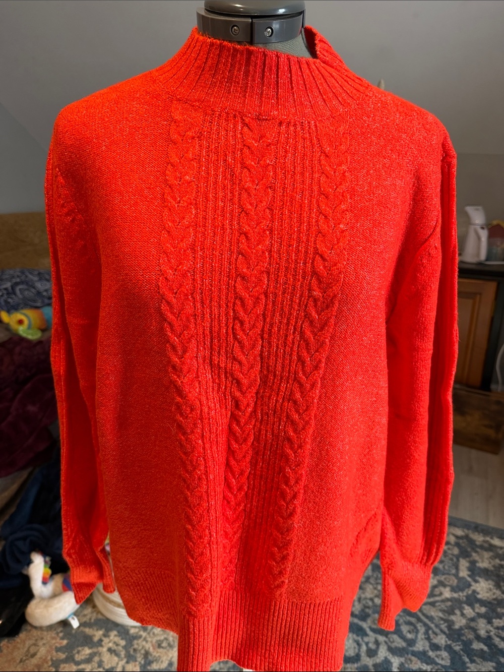 Jason Wu Bright Orange  Cable-Front Mock Neck Sweater